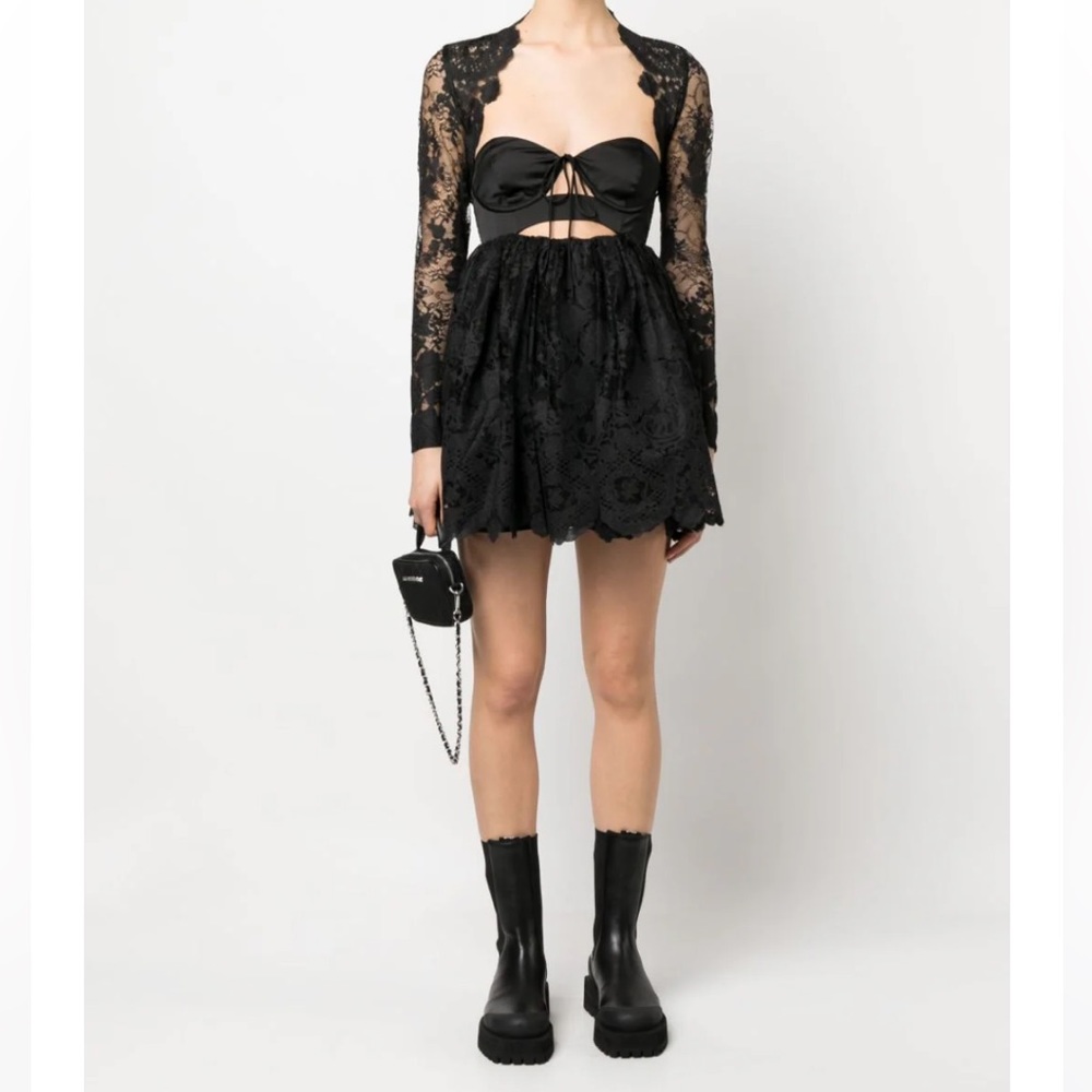 NWT For Love and Lemons Black Long Sleeve Floral Lace black dress Sz M - Picture 6 of 7